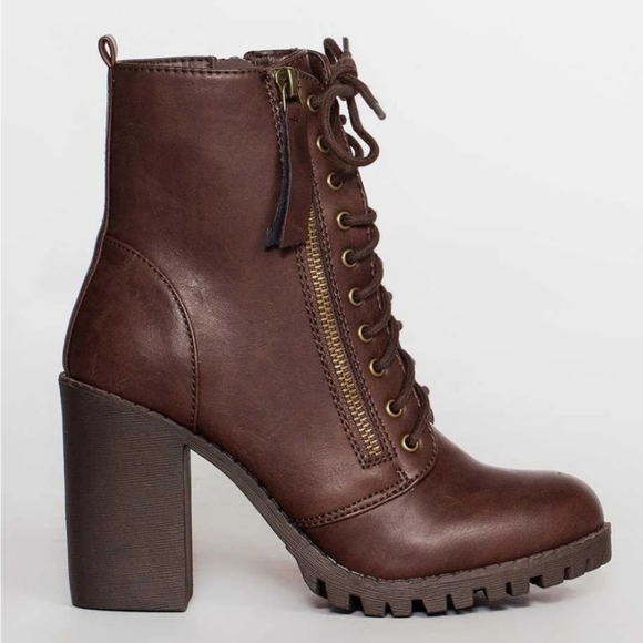 Brown lace up combat boot/Moto boots - Picture 5 of 7